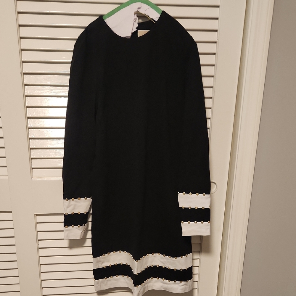 Michael KORS Black Dress with White Trim & Gold Studs